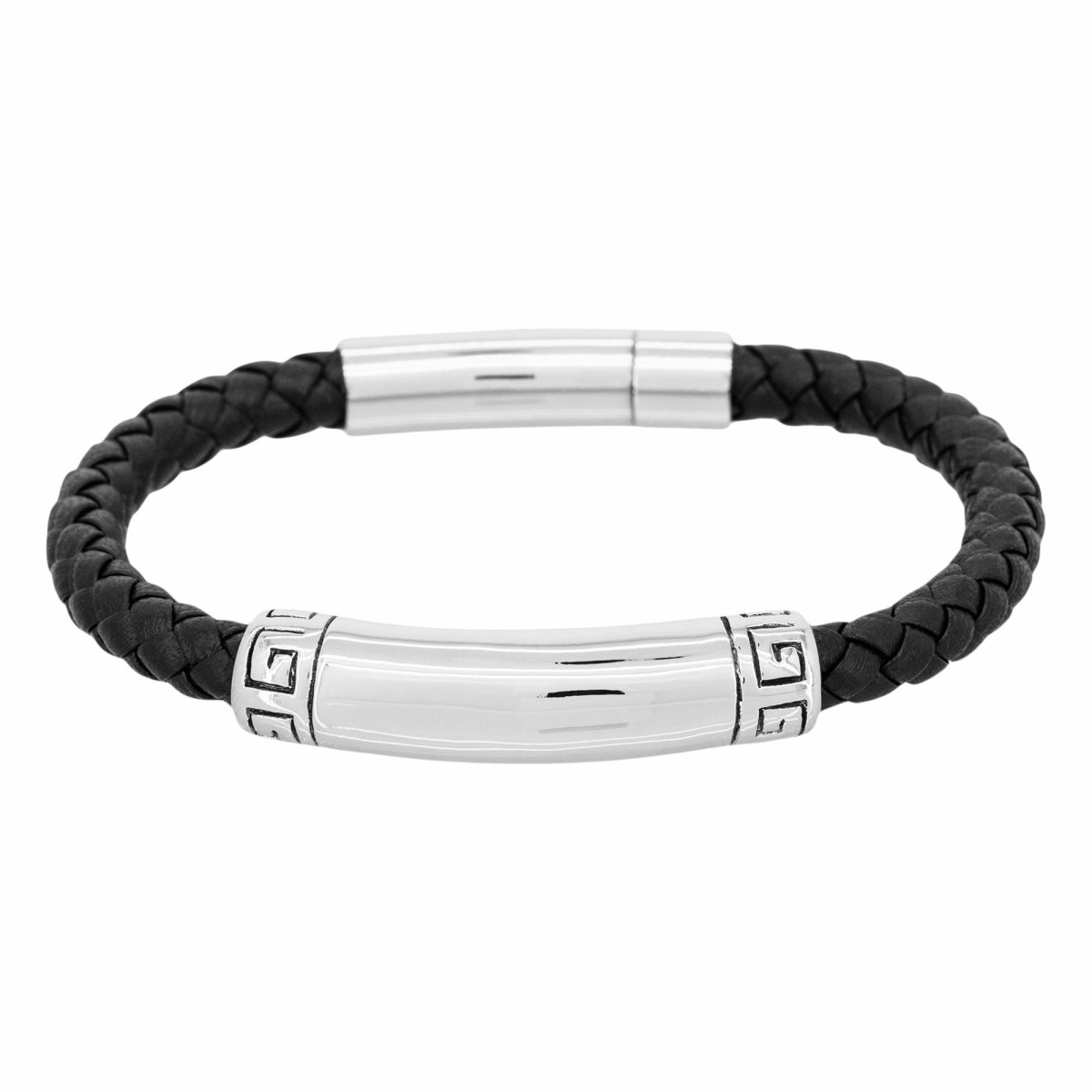 Bracelet Homme cuir noir et acier "RICK "