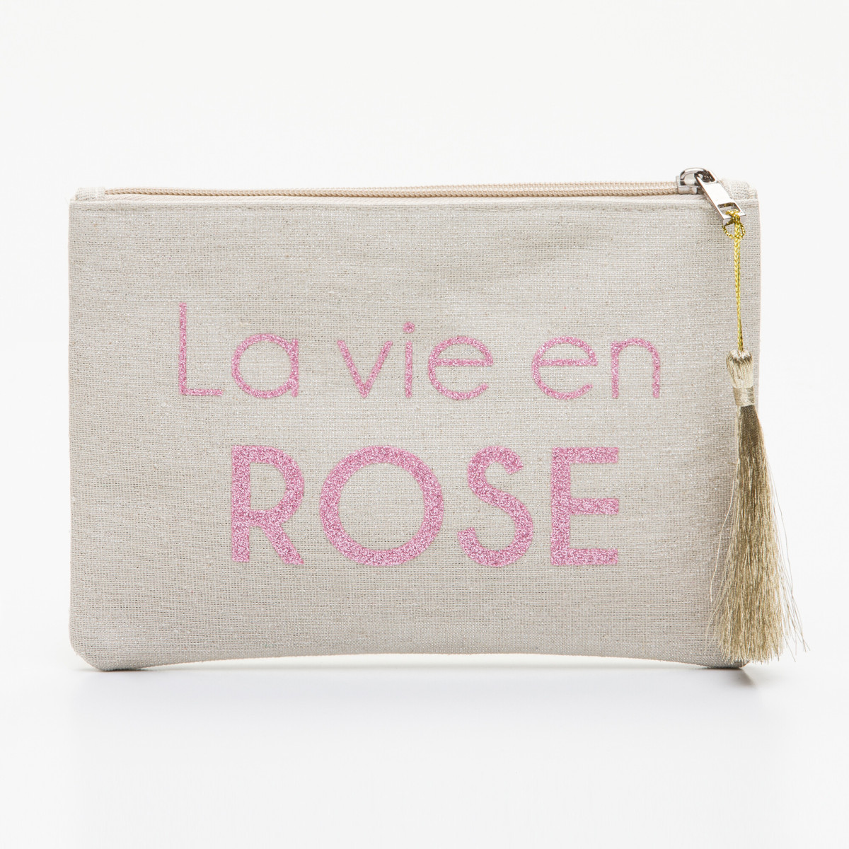 Grande pochette à message beige LA VIE EN ROSE rose Grande pochette à message beige LA VIE EN ROSE rose