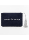 Petite pochette à message bleue marine SECRETS DE MAMAN argenté