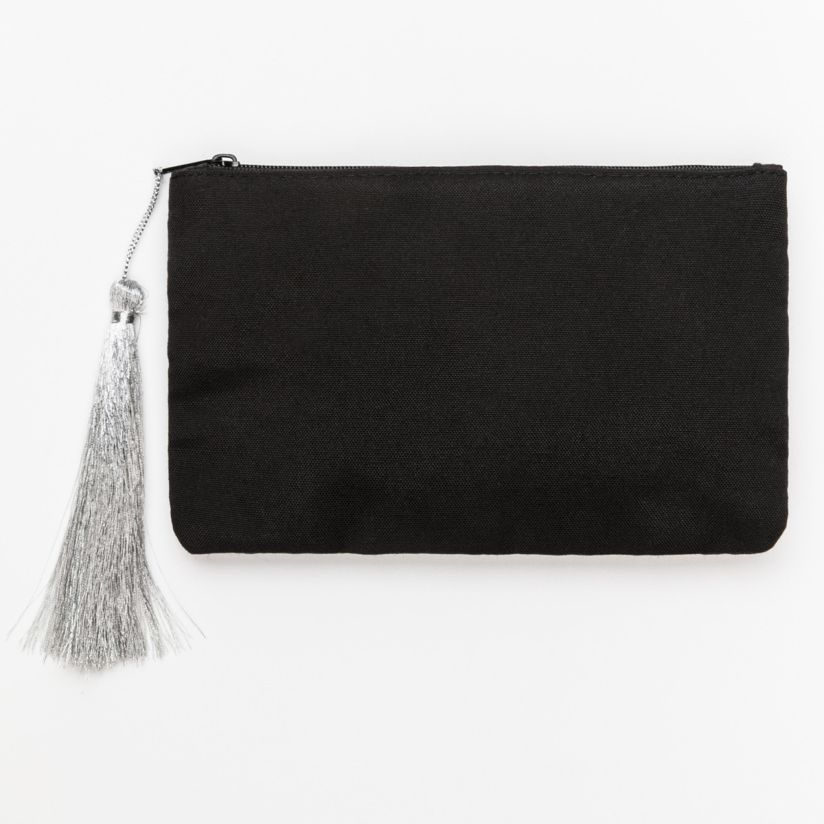 Petite pochette à message noire LA VIE EST UNE FETE argenté Petite pochette à message noire brodée LA VIE EST UNE FETE argenté