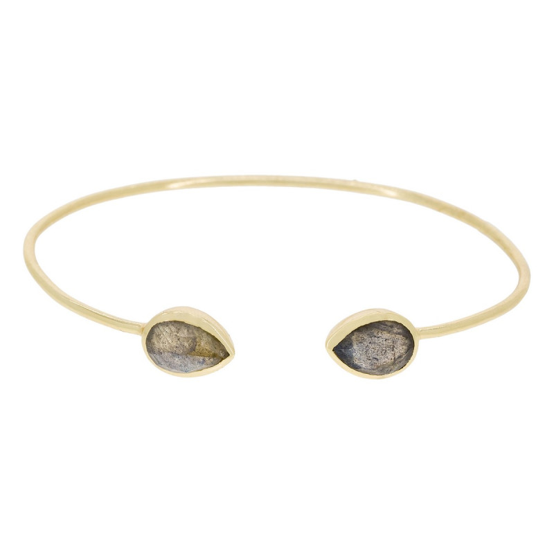 Bracelet jonc ouvert  Aude  laiton doré, Labradorite grise