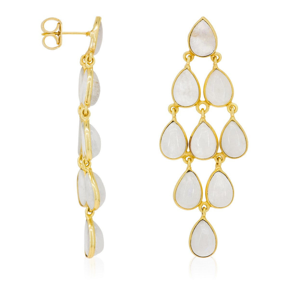 Boucle d'oreilles "Darcy" Pierre de lune blanche Boucles d'oreilles "Synchronis" Pierre de lune blanche Laiton doré