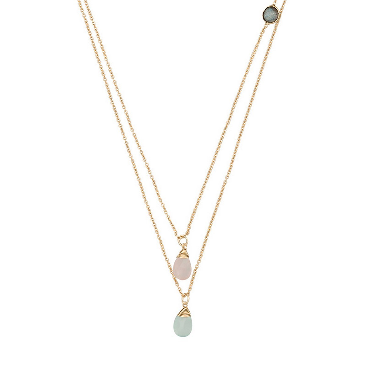 Collier "Ariane" Quartz Rose et Aqua Calci