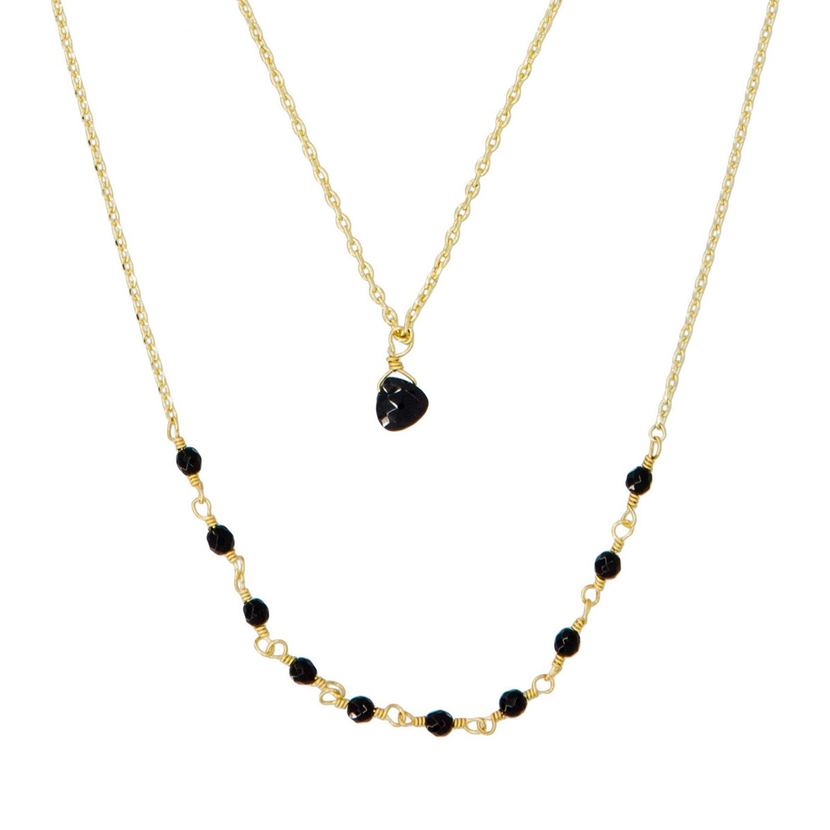 Collier "Lunaire" Jade noir et opale noire Laiton doré