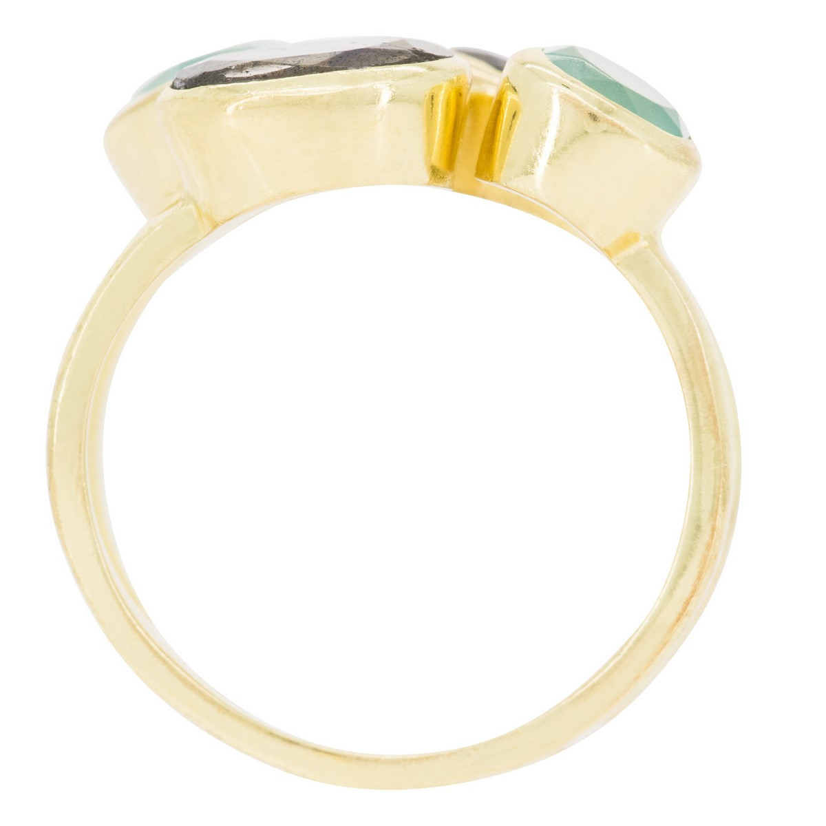 Bague "Tatiana" Labradorite et Aqua Calci Bague "Fractale" Labradorite et Aqua Calci Laiton doré