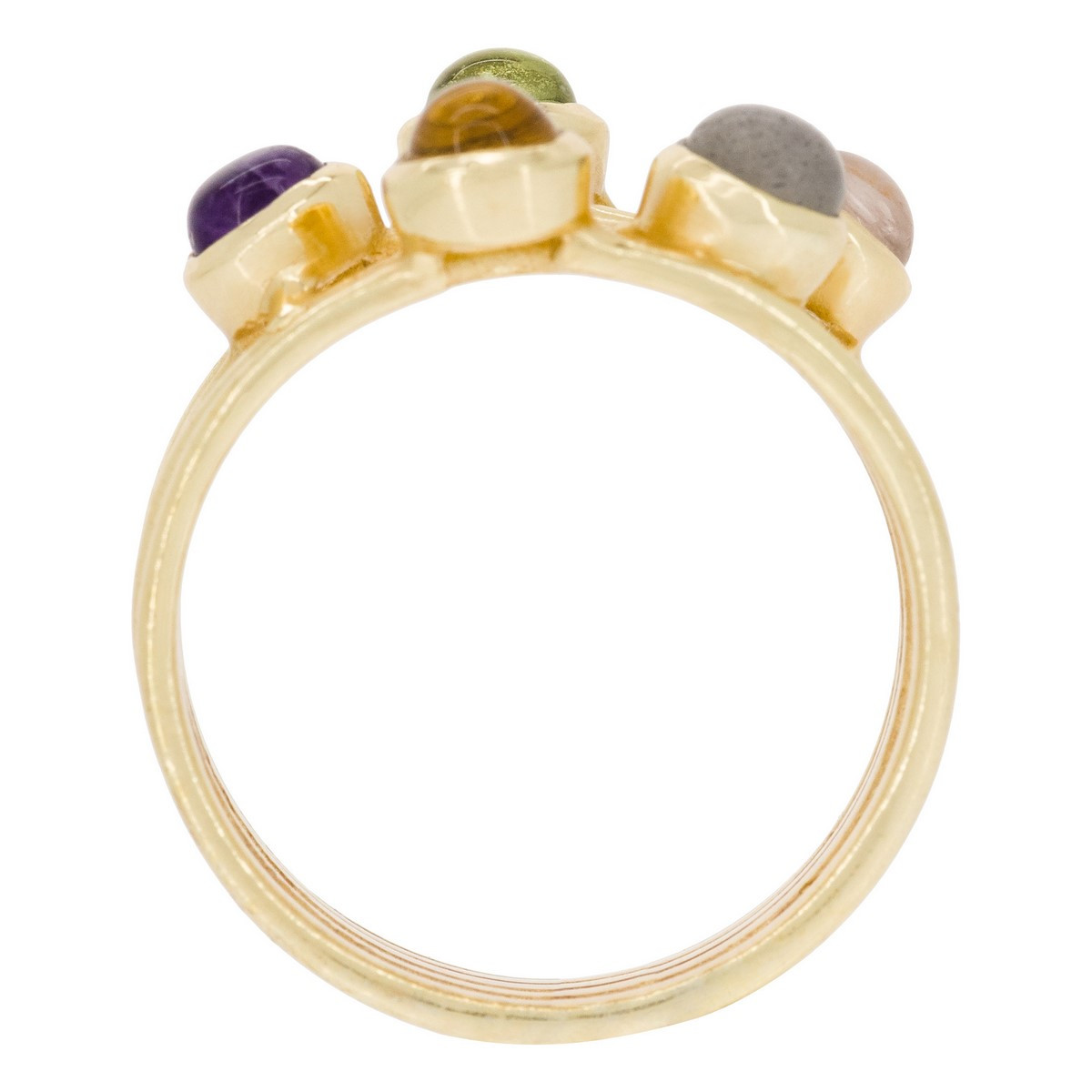 Bague "Fractal" Péridot, Labradorite, Citrine, Quartz rose, Améthyste Laiton doré