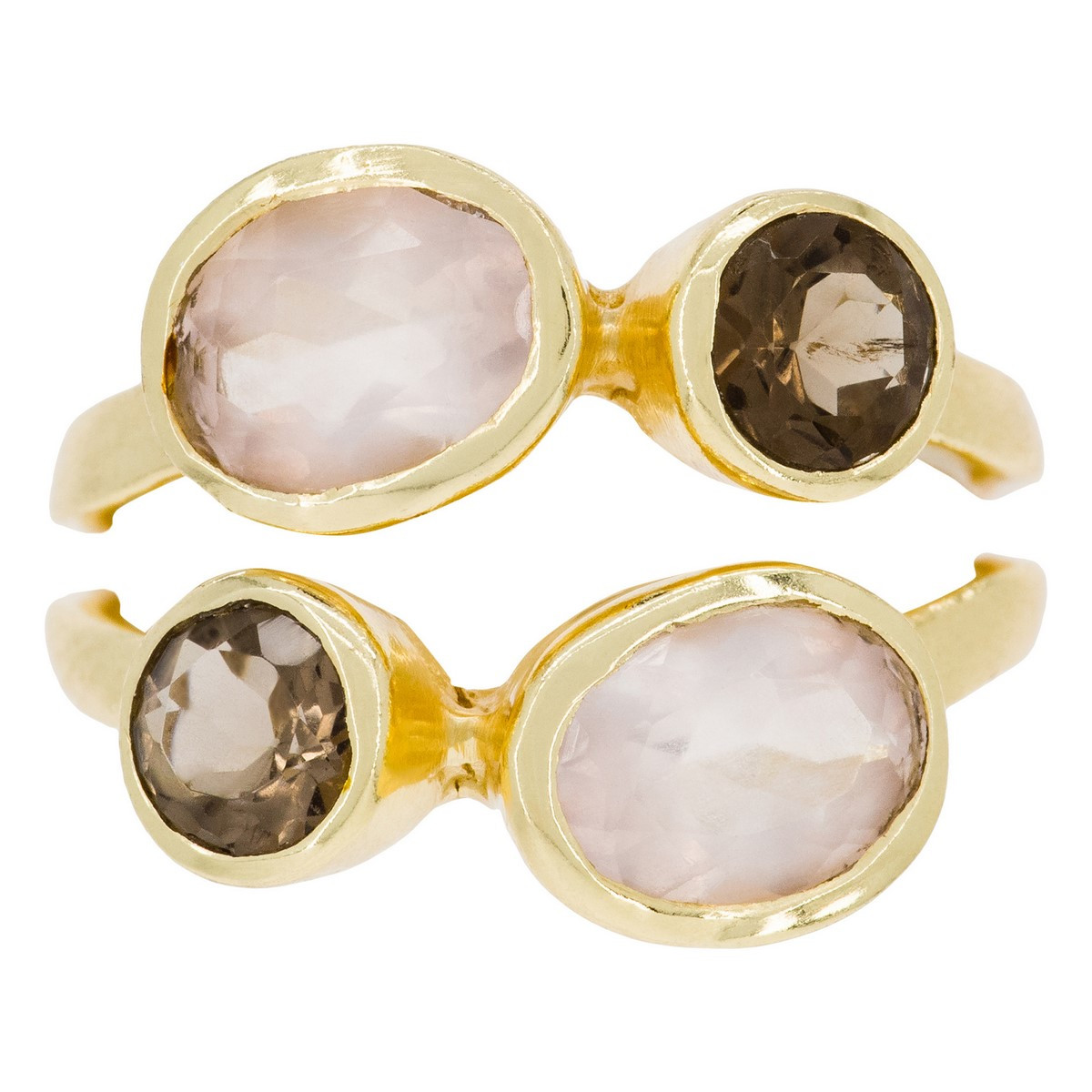 Bague "Thaïs" Quartz rose et Quartz fume Bague "Florélys" Quartz rose et Quartz fumé Laiton doré
