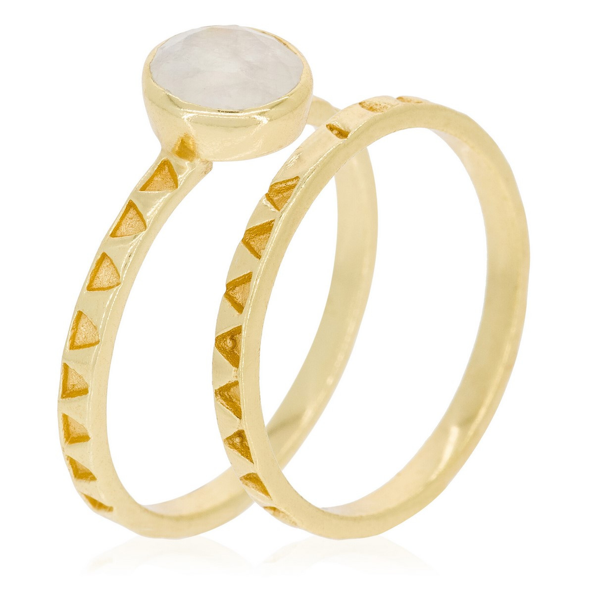Bague "Fleuri" Pierre de lune blanche Laiton doré