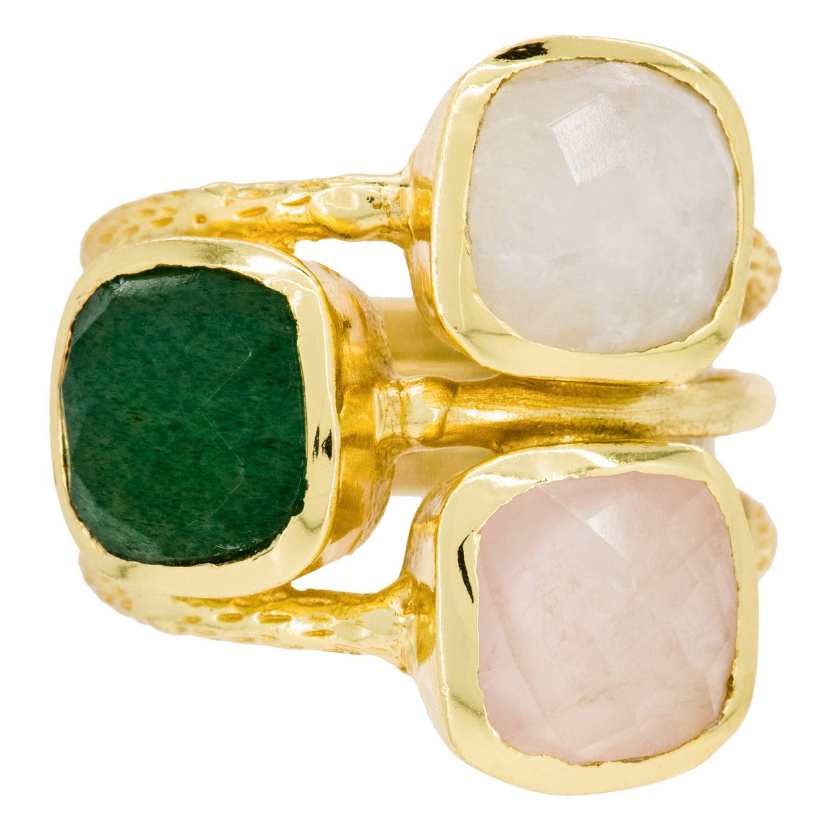 Bague "Elsa" Aventurine et Quartz rose Bague dorée "Elsa" Aventurine verte, Quartz rose et Pierre de lune