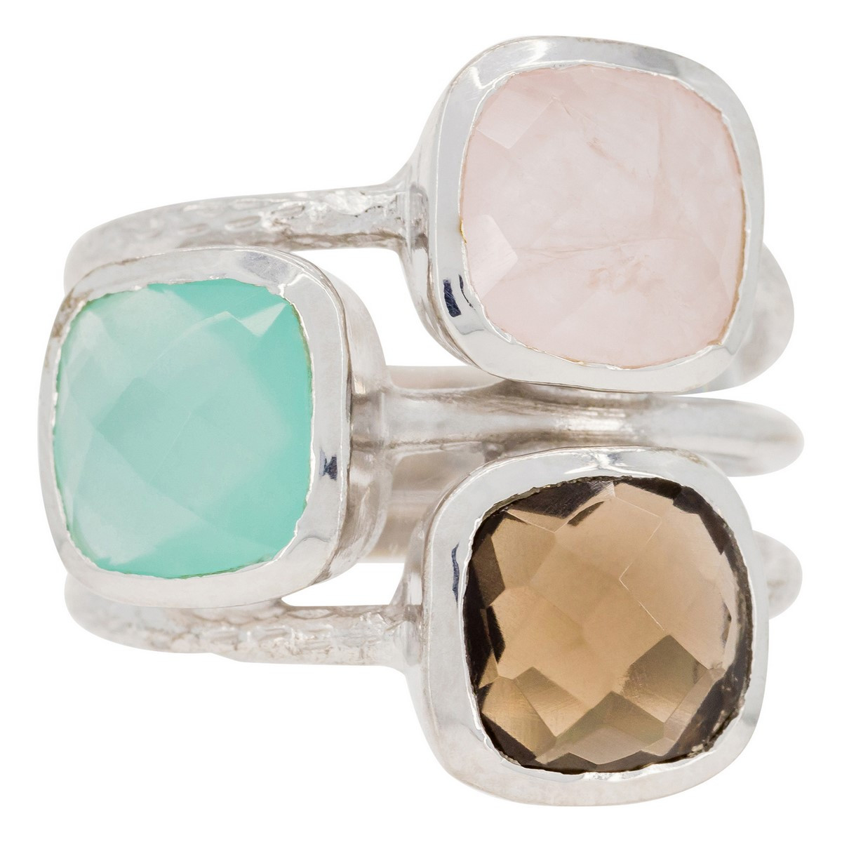 Bague "Elsa" Aqua Calci Bague "Cyclique" Aqua Calci, Quartz rose et fumé Laiton