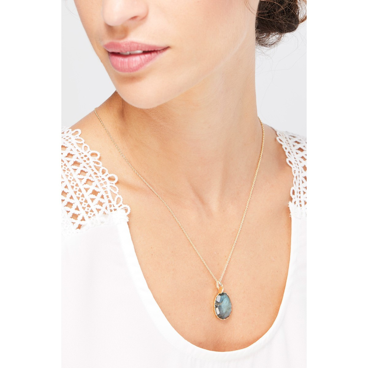 Collier "Novaelia" Labradorite Grise Laiton doré