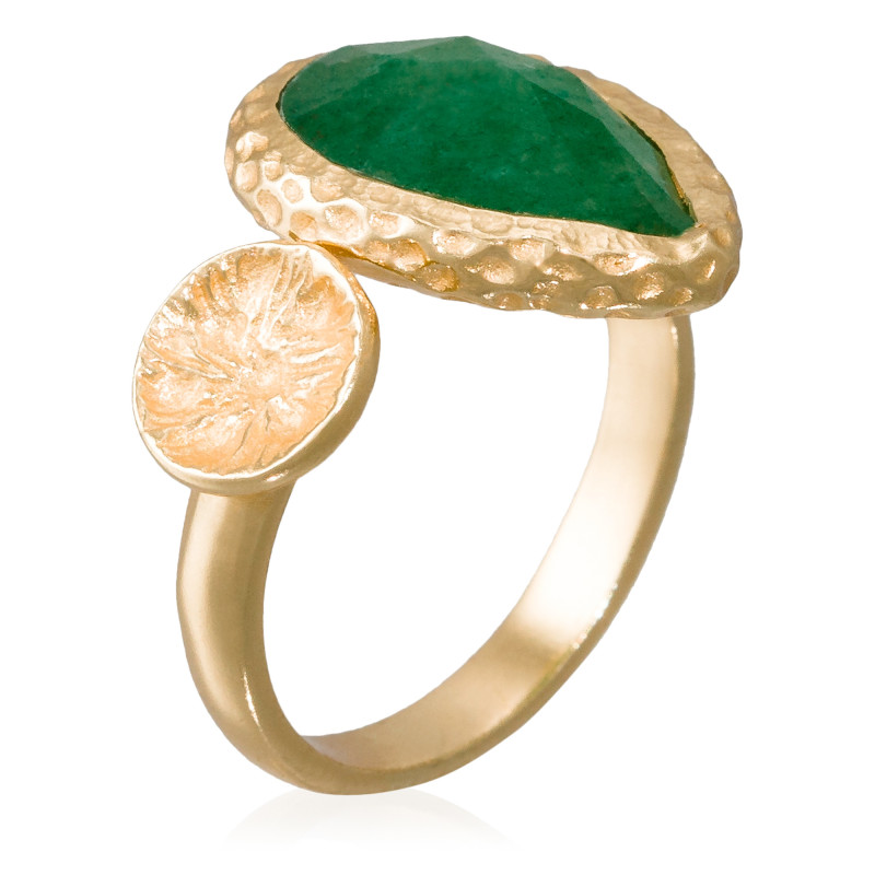 MES BIJOUX.FR Bague Ajustable "Flamboyance" Aventurine Verte Laiton dor&eacute;