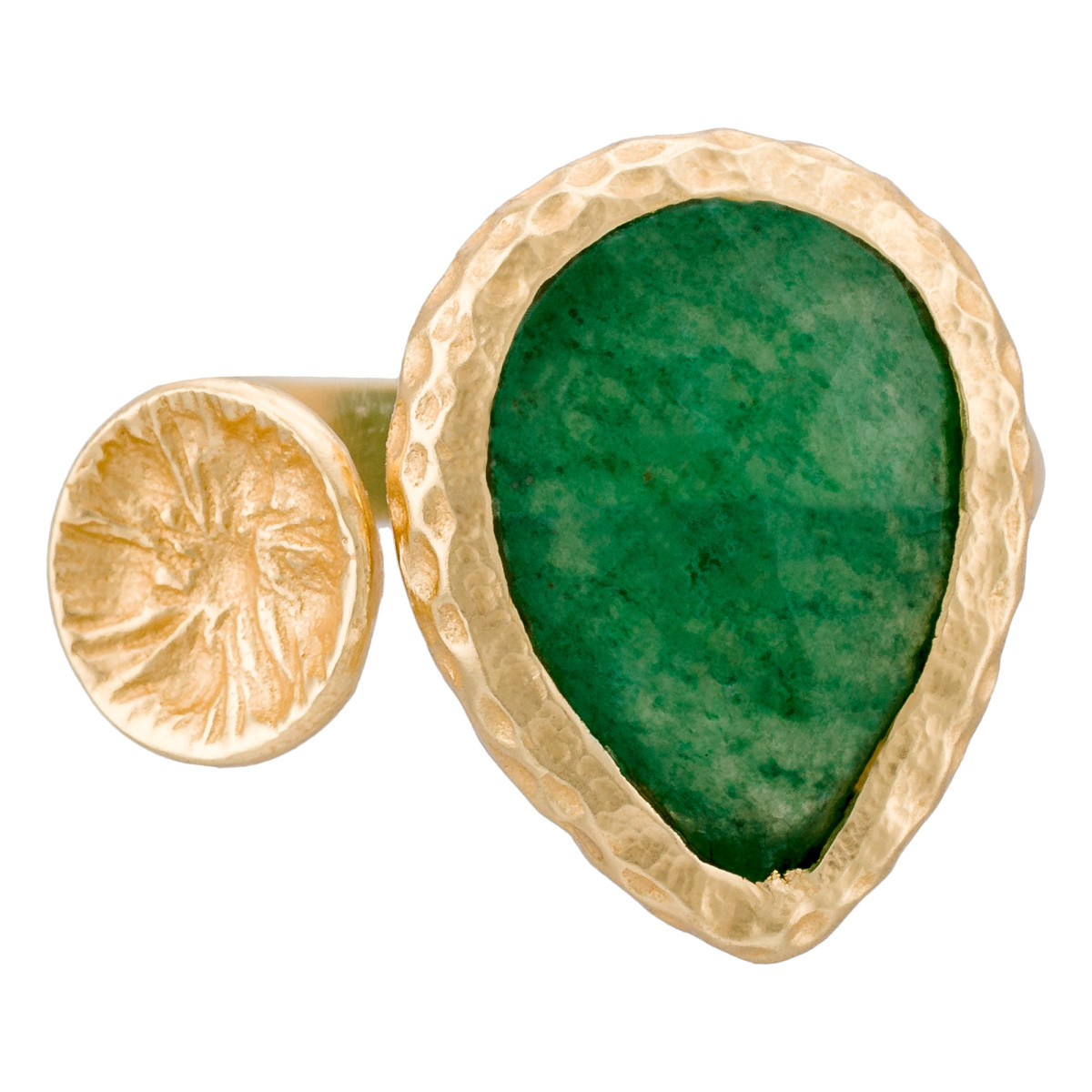 Bague "Hélena" Bague Ajustable "Flamboyance" Aventurine Verte Laiton doré