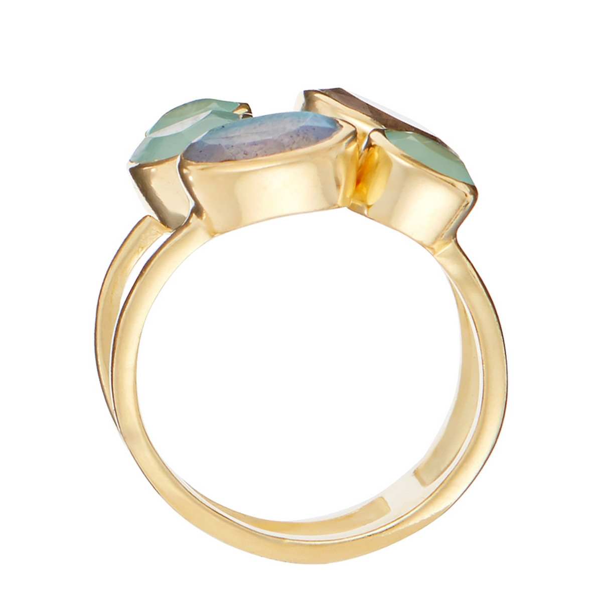 Bague "Tatiana" Labradorite et Aqua Calci Bague "Fractale" Labradorite et Aqua Calci Laiton doré