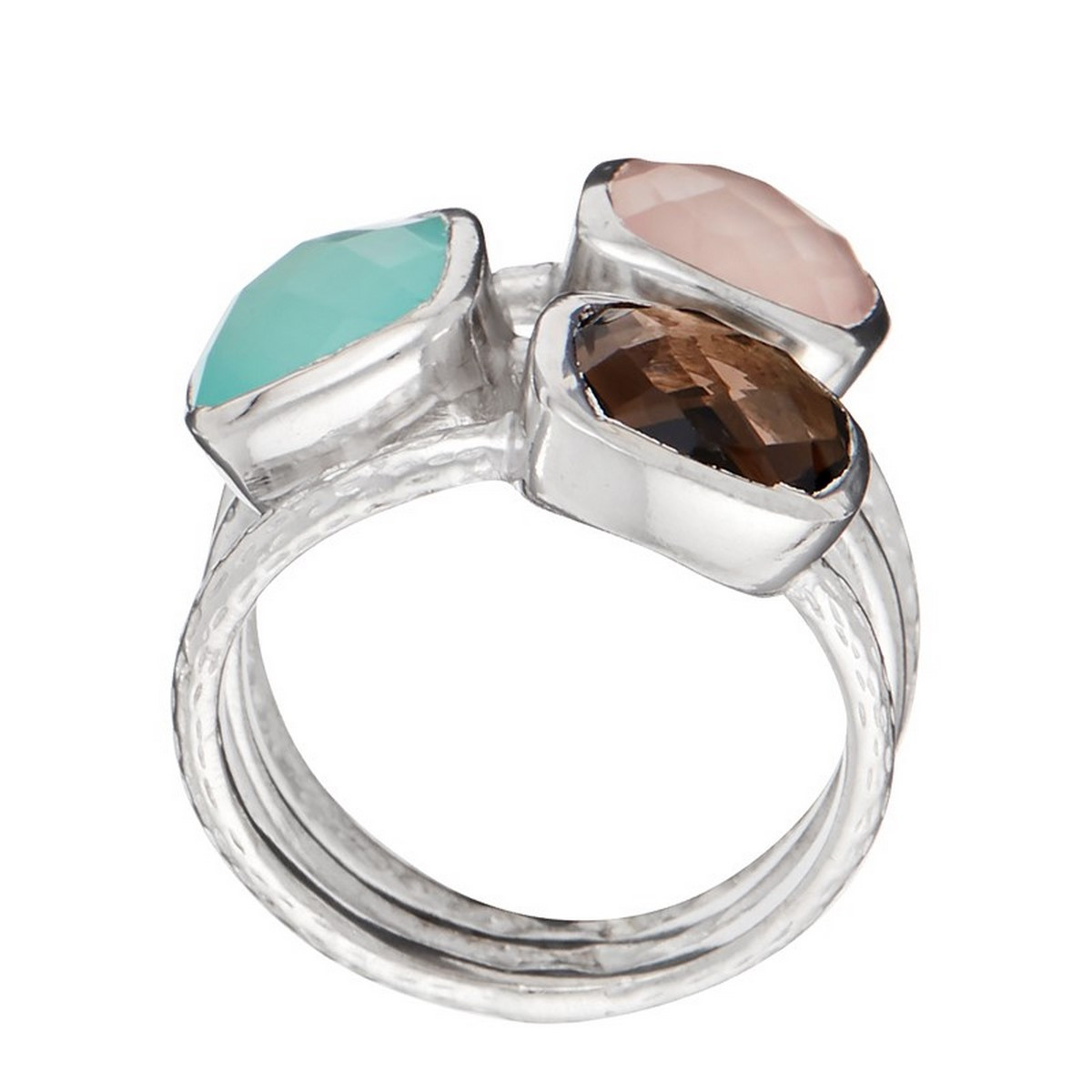 Bague "Elsa" Aqua Calci Bague "Cyclique" Aqua Calci, Quartz rose et fumé Laiton