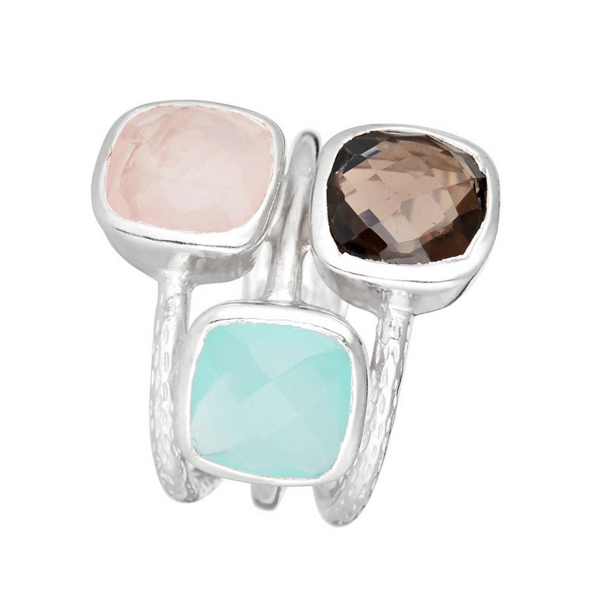 Bague "Elsa" Aqua Calci Bague "Cyclique" Aqua Calci, Quartz rose et fumé Laiton