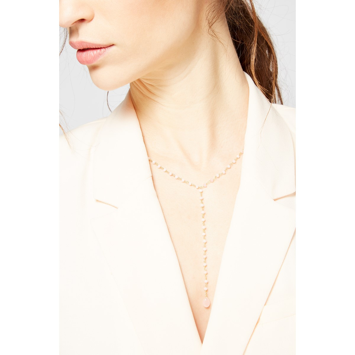 Collier "Luminelle" Jade rose Laiton doré