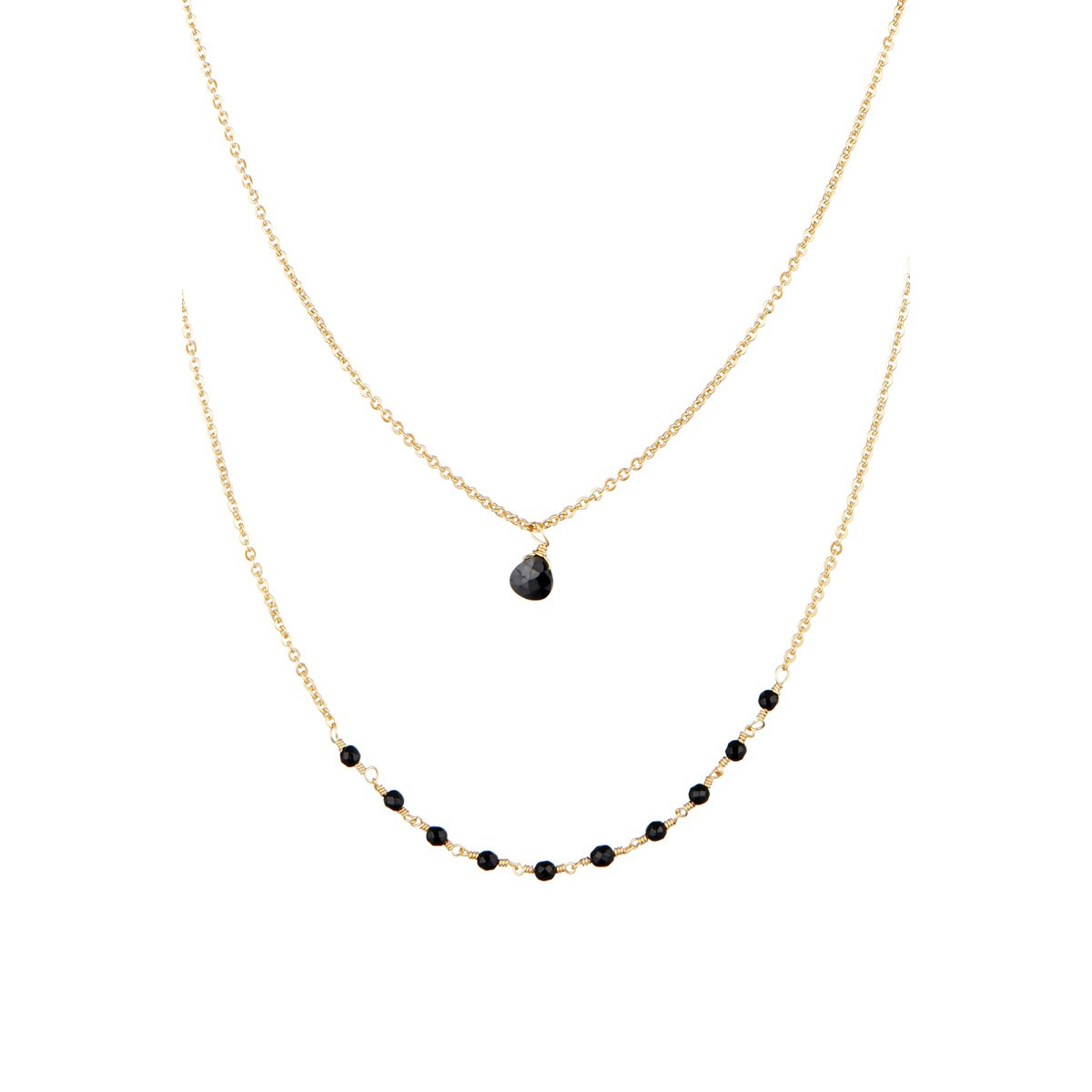 Collier "Lunaire" Jade noir et opale noire Laiton doré