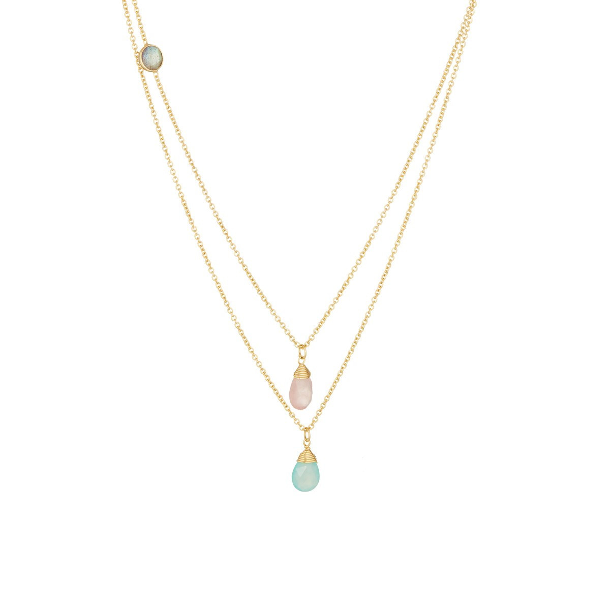 Collier "Ariane" Quartz Rose et Aqua Calci