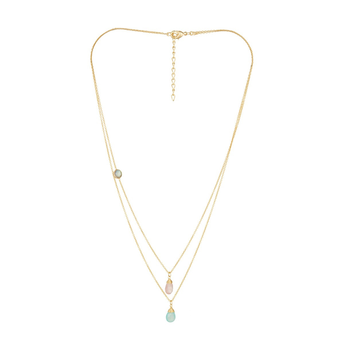 Collier "Ariane" Quartz Rose et Aqua Calci