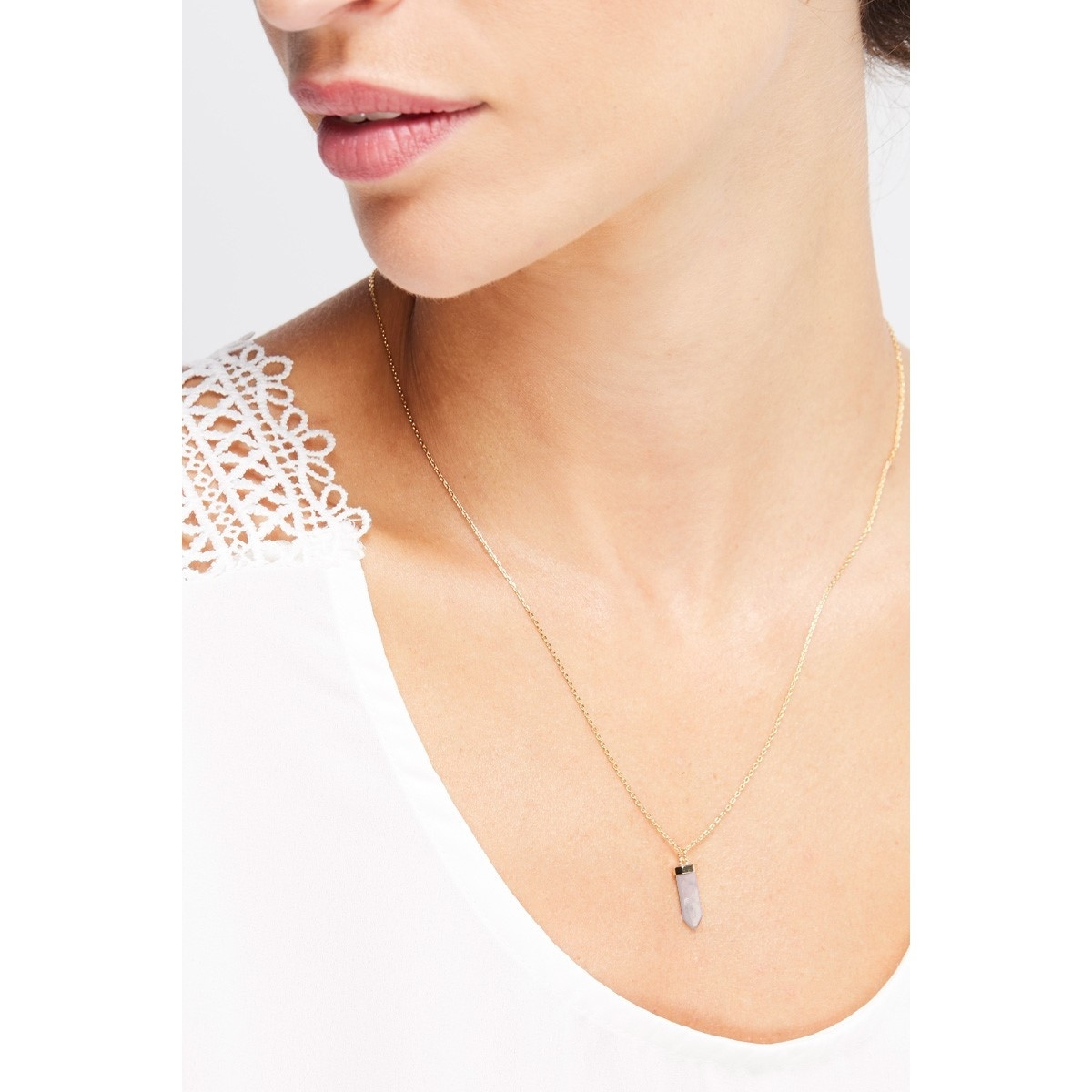 Collier "Périgée" Quartz Rose Laiton doré
