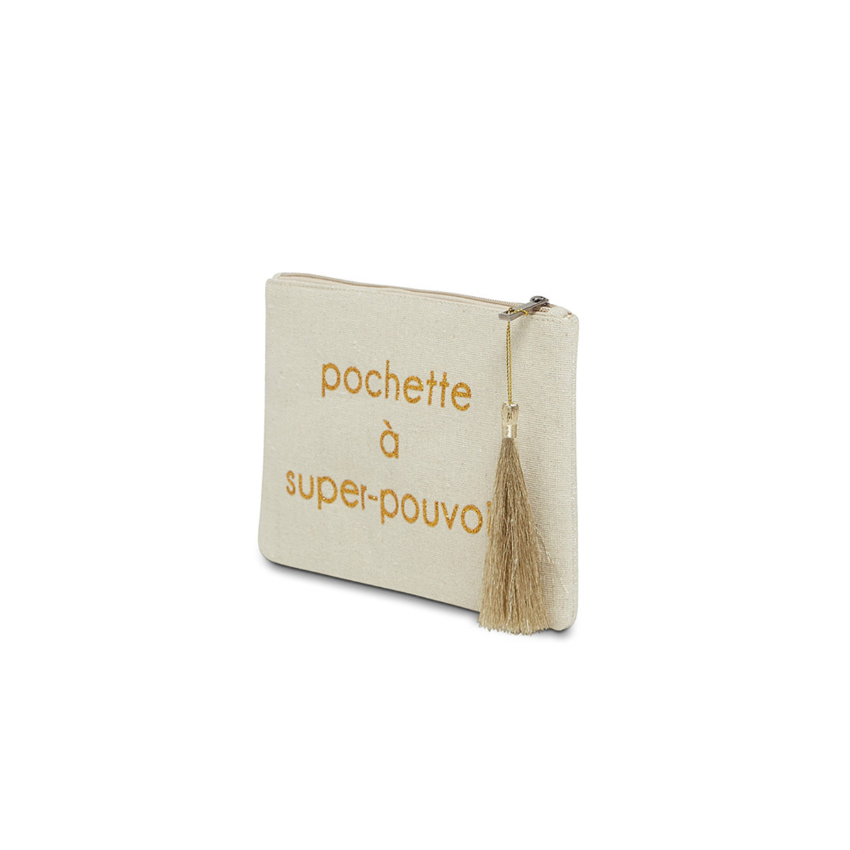 Mes-bijoux.fr Grande pochette /à message beige POCHETTE A SUPER POUVOIRS dor/é