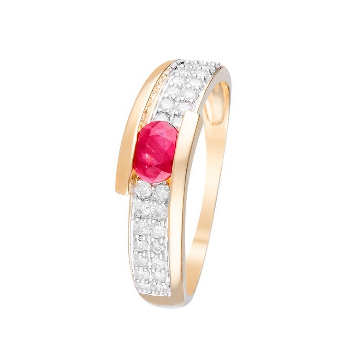 Bague "Jaipur" Diamants 0,28/28 & Rubis 0,48/1 Bague " Roxane" Or jaune et Rubis