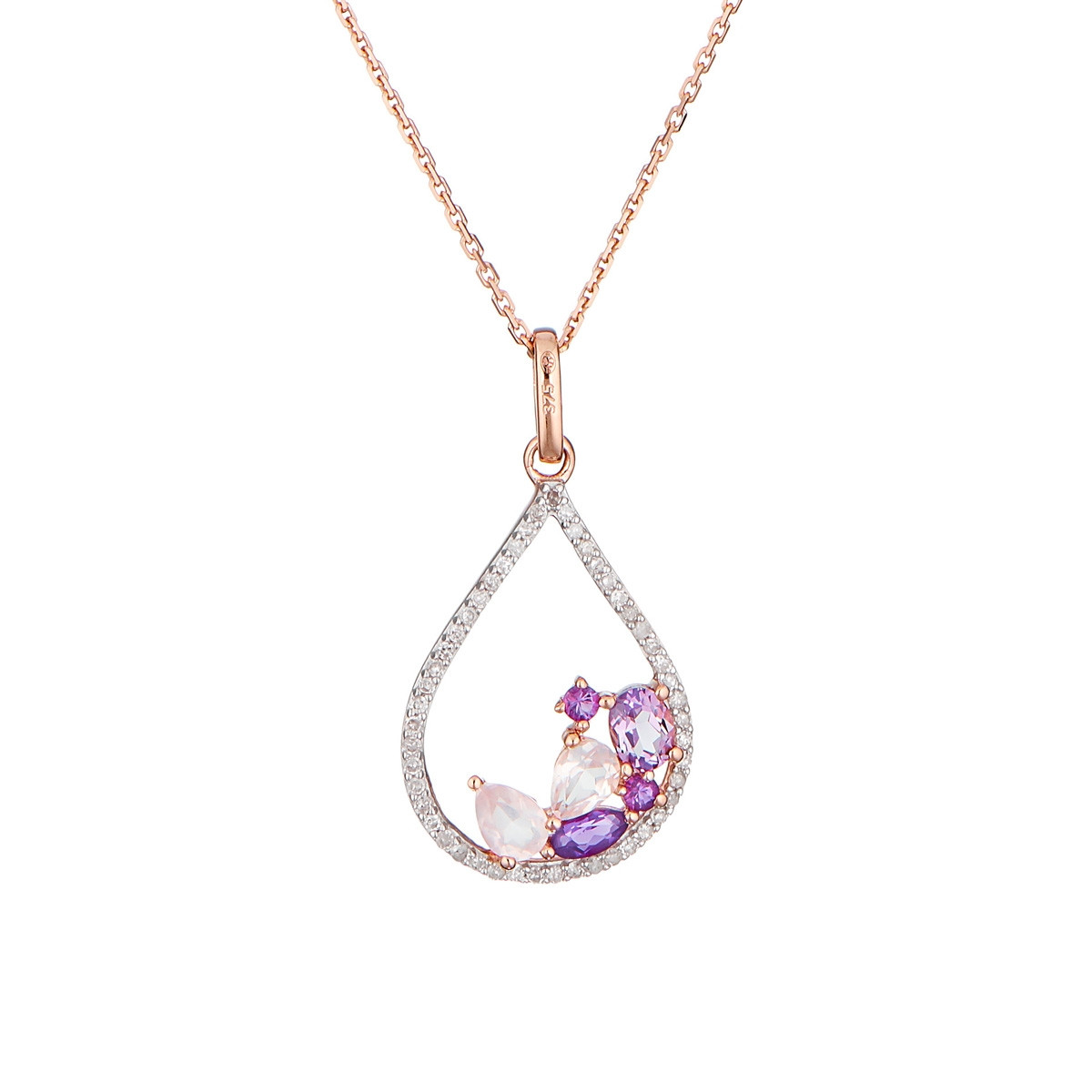 Pendentif Or Rose 375 "LILAS" Diamants et Pierres précieuses 1.66 carats Pendentif "Lilas Quartz" Or Rose et Diamants