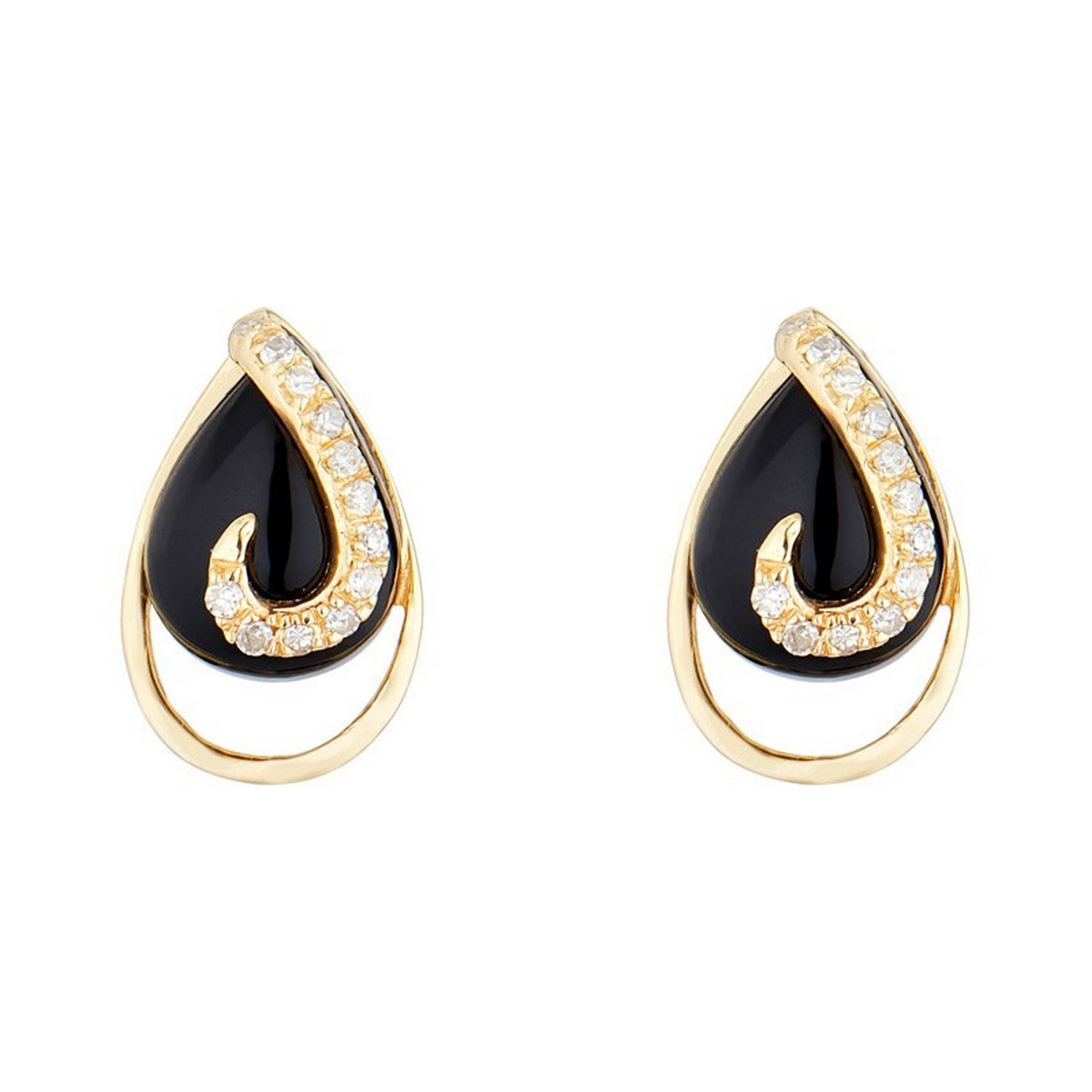 Boucles d'oreilles Or Jaune 375 "GALAPAGOS" Diamants et Agathe Noire 0.24 carats Boucles d'oreilles "Cécilia" Or jaune et Agate