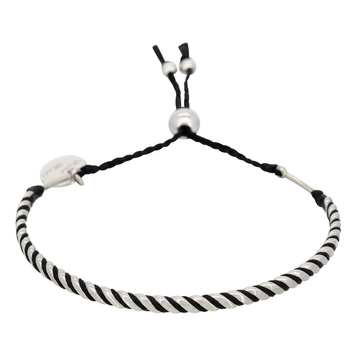Bracelet Homme ajustable acier, perles et cordon noir "BLACK WAX"