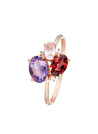 Bague Or Rose ''BARBARA'' Diamants 0,02/3 Améthyste 0,70/1, Rhodolite 0,66/1 & Rose Quartz 0,33/1