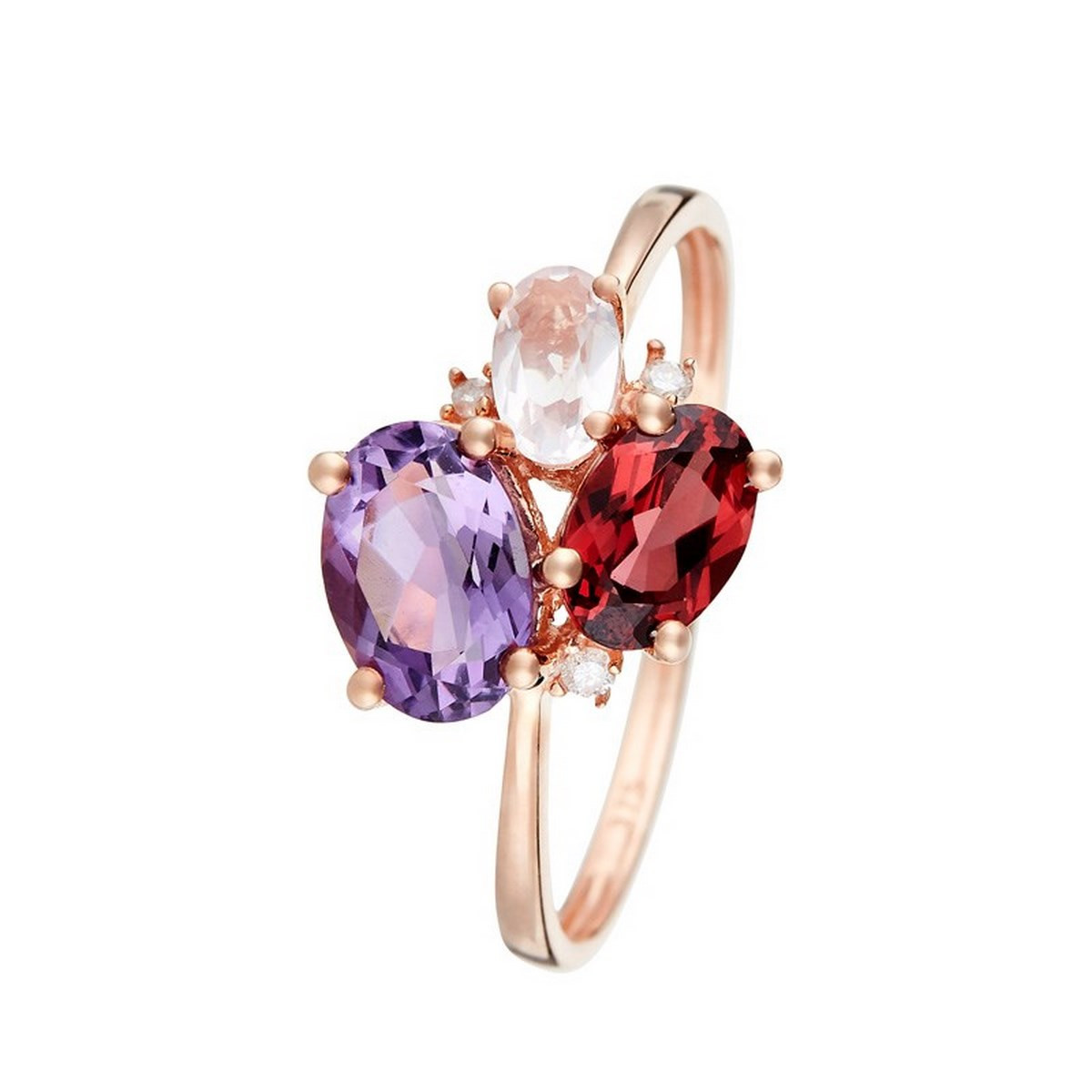 Bague Or Rose ''BARBARA'' Diamants 0,02/3 Améthyste 0,70/1, Rhodolite 0,66/1 & Rose Quartz 0,33/1 Bague "Barbara Multipierre" Or rose et Diamants