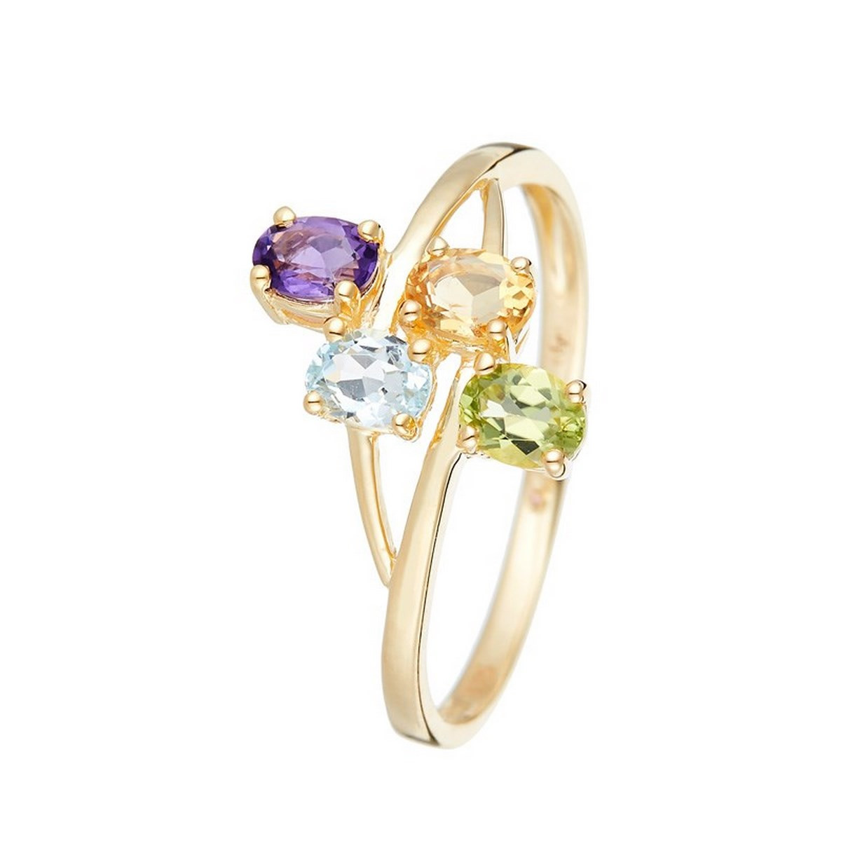 Bague Or Jaune ''BORNÉO'' Améthyste 0,18/1, Topaze Bleue 0,24/1, Citrine 0,18/1 et Péridot Bague "Multipierres" Or jaune et Diamants