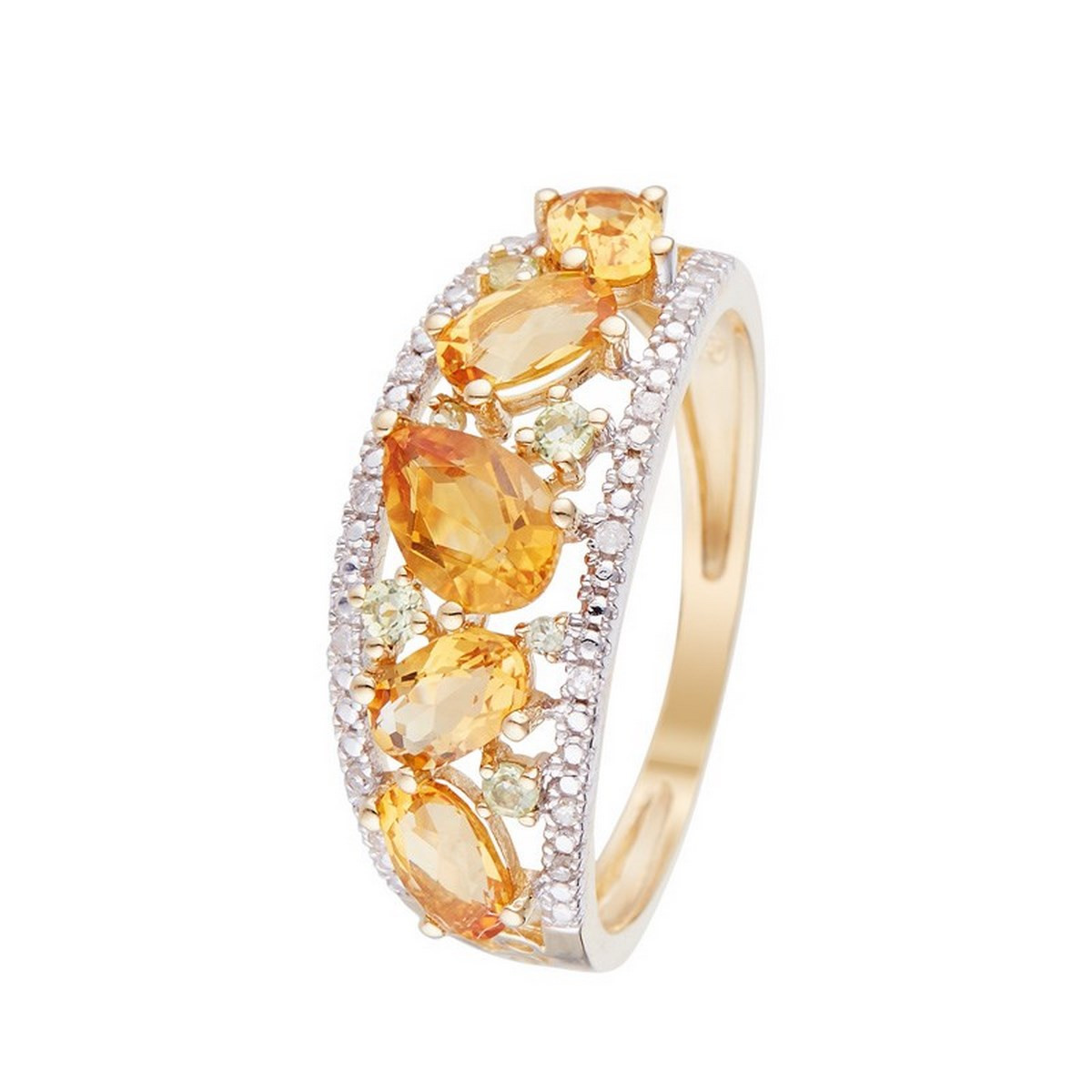 Bague Or Jaune ''OLIVINES'' D 0,05/16 & Péridot 0,14/6 & Citrine 1,30/5 Bague " Gabrielle" Or jaune et Multipierres