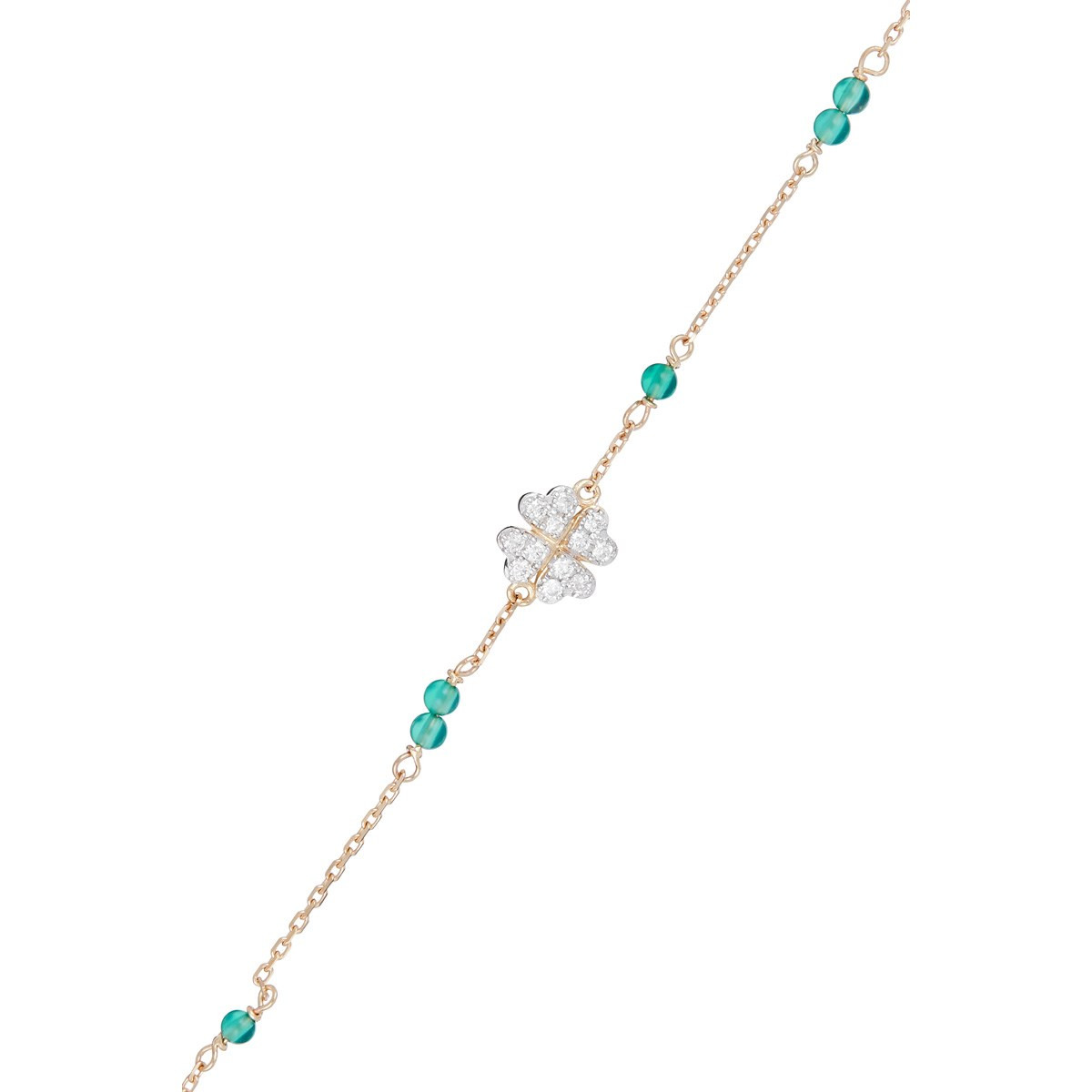 Bracelet Or Jaune "FELICIDADE" Diamants 0,11 carat et Agate Verte 0,12 carat