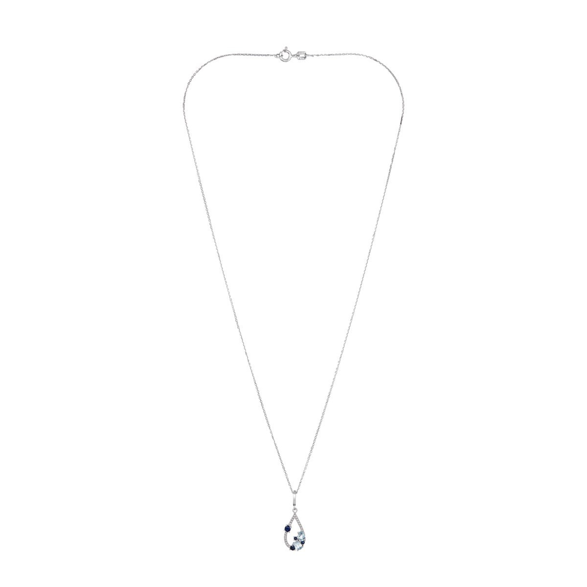 Pendentif Or Blanc ''SAPHIR ELIXIR'' D0,01/2 & Topaze Bleue 0,48/2 & Saphir 0,25/4 Pendentif "Dorine" Or blanc et Multipierres