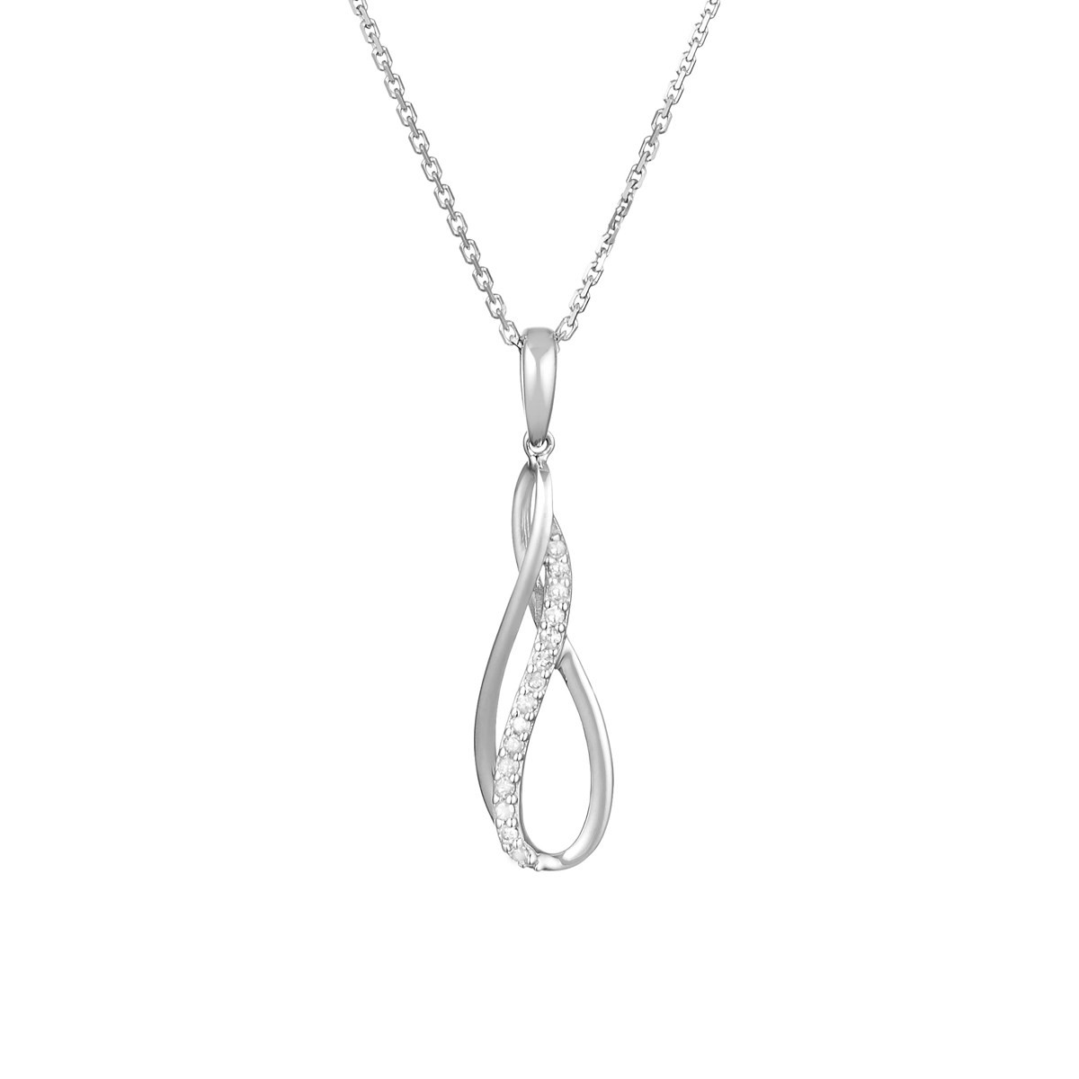 pendentif Or Blanc ''INFINITO'' Diamants 0,08/15 + chaîne en argent offerte pendentif Or Blanc "INFINITO" Diamants 0,08 carat + chaîne argent offerte