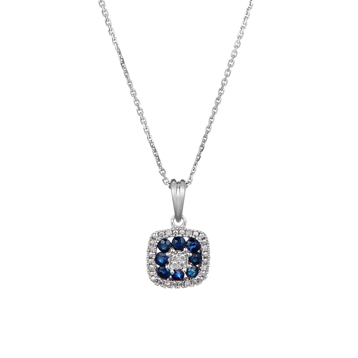 Pendentif Or Blanc ''VOLGA'' D0,03/8 & Saphir 0,58/8 + chaîne en argent offerte Pendentif "Selena" Or blanc et Saphir
