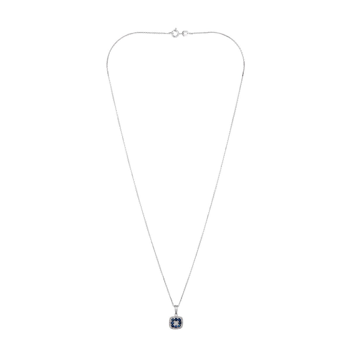 Pendentif Or Blanc ''VOLGA'' D0,03/8 & Saphir 0,58/8 + chaîne en argent offerte Pendentif "Selena" Or blanc et Saphir