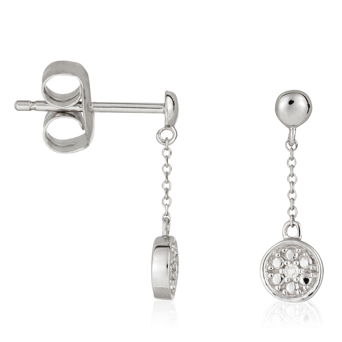 Boucles d'oreilles Or Blanc "COMME SUR UN NUAGE" Diamants 0,01 carat