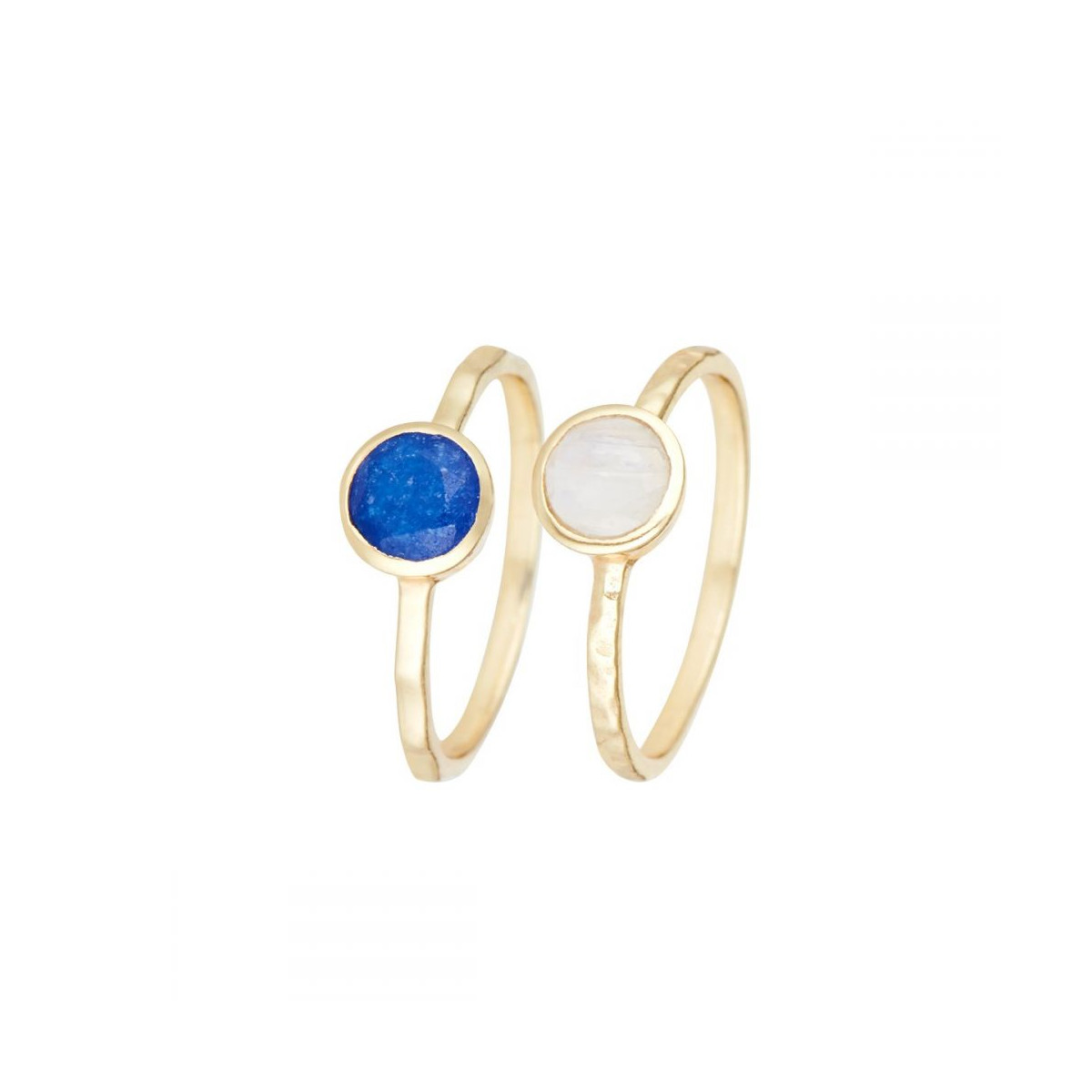 Bague "Equitante" Jade bleu et Rainbow moonstone Laiton doré