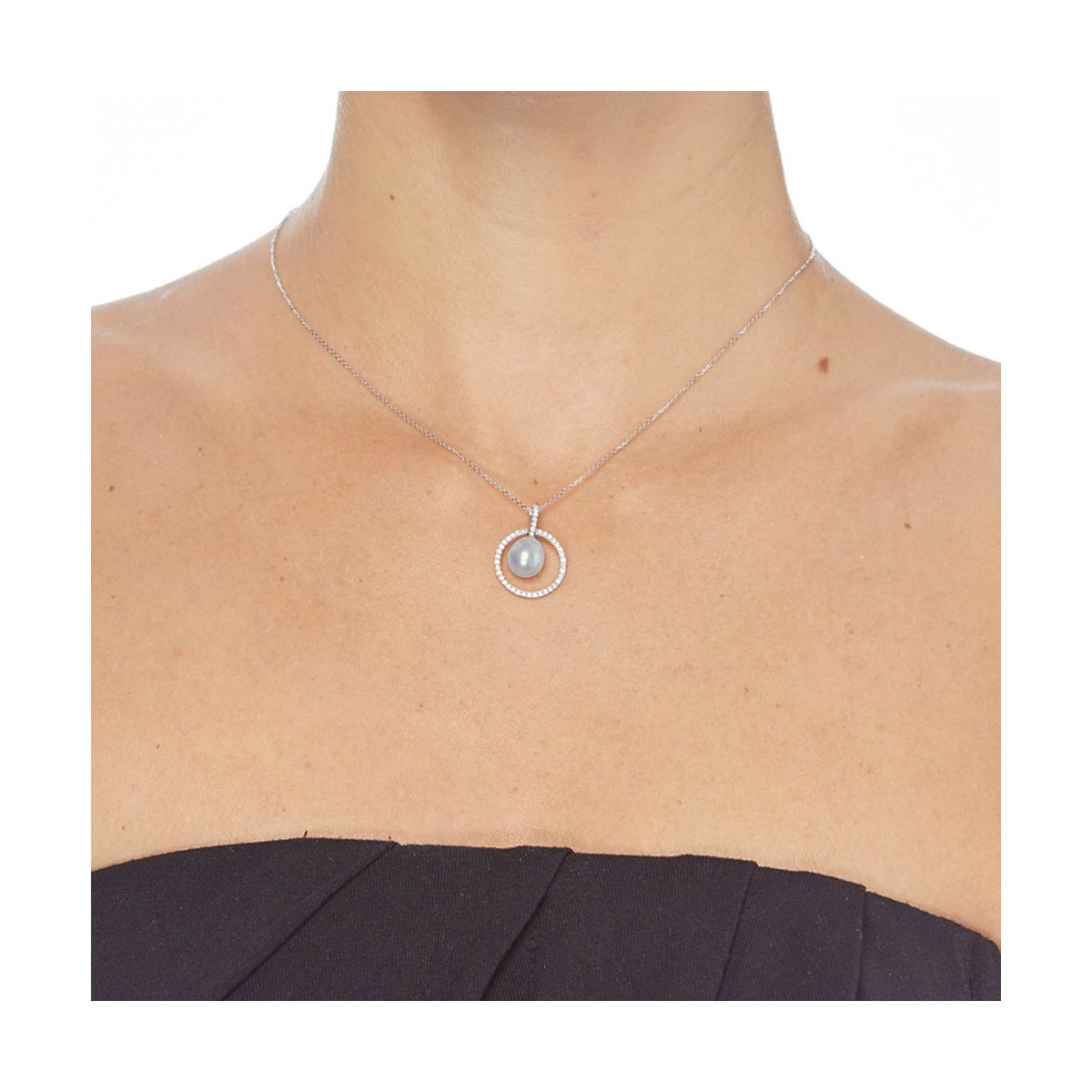 Pendentif Argent, zirconium et Perle de culture Grise "Equilibrium" + chaine argent offerte Pendentif Argent, zirconium et Perle de culture Grise "Equilibrium" + chaine argent offerte