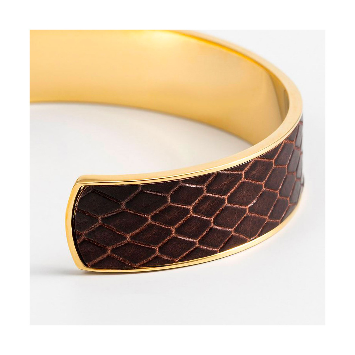 Bracelet émail Marron finition dorée Bracelet ouvert "BROOME" simili cuir serpent Marron finition dorée