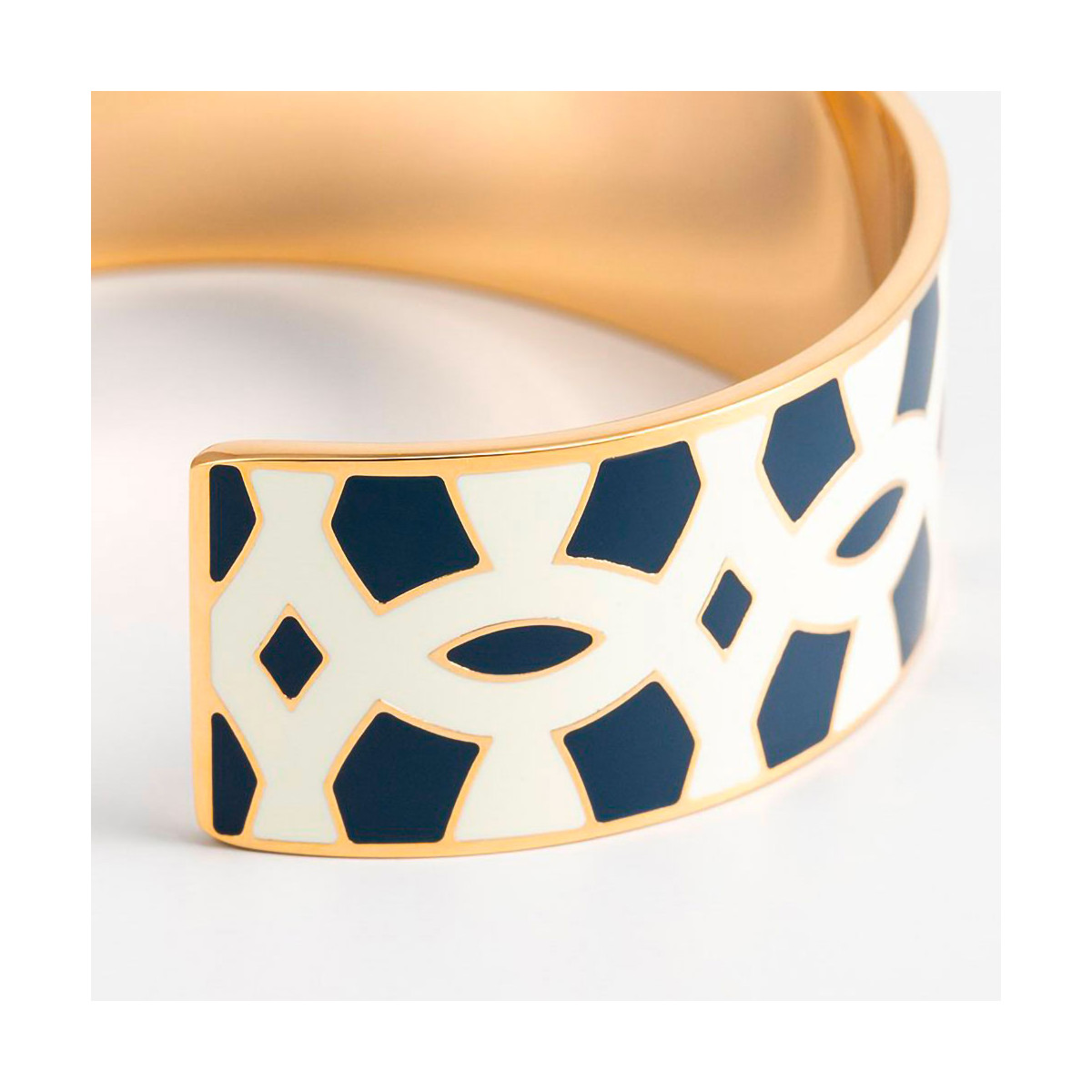 Bracelet émail Blanc et Bleu finition dorée Bracelet Manchette VITRAILLEA émail blanc et bleu finition dorée