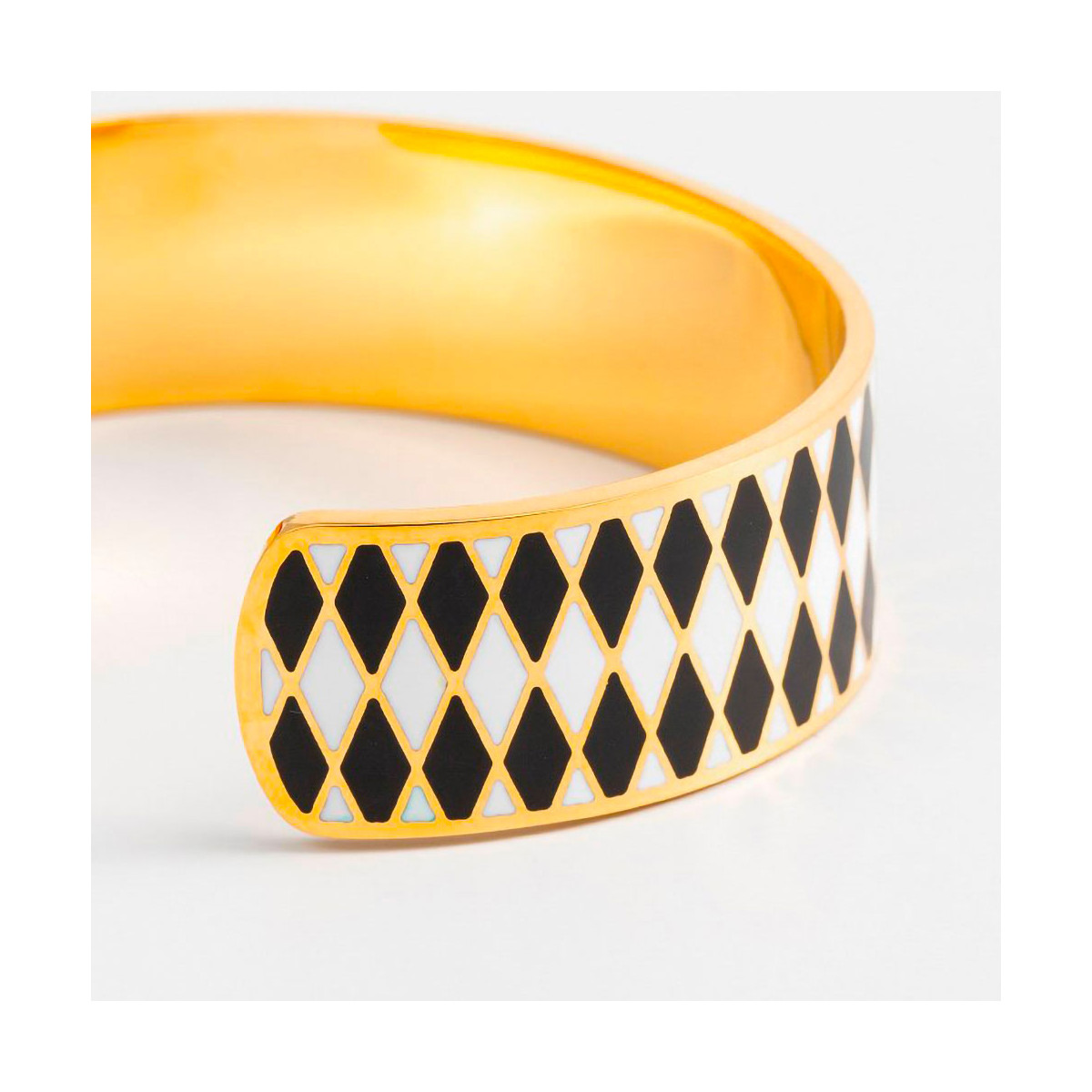Bracelet Manchette SYMPHONIA émail blanc et noir finition dorée