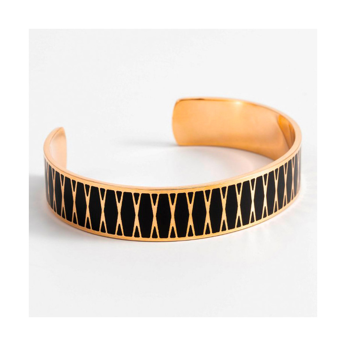 Bracelet émail Noir finition rosée Bracelet ouvert "PALMA" Émail noir finition rosée