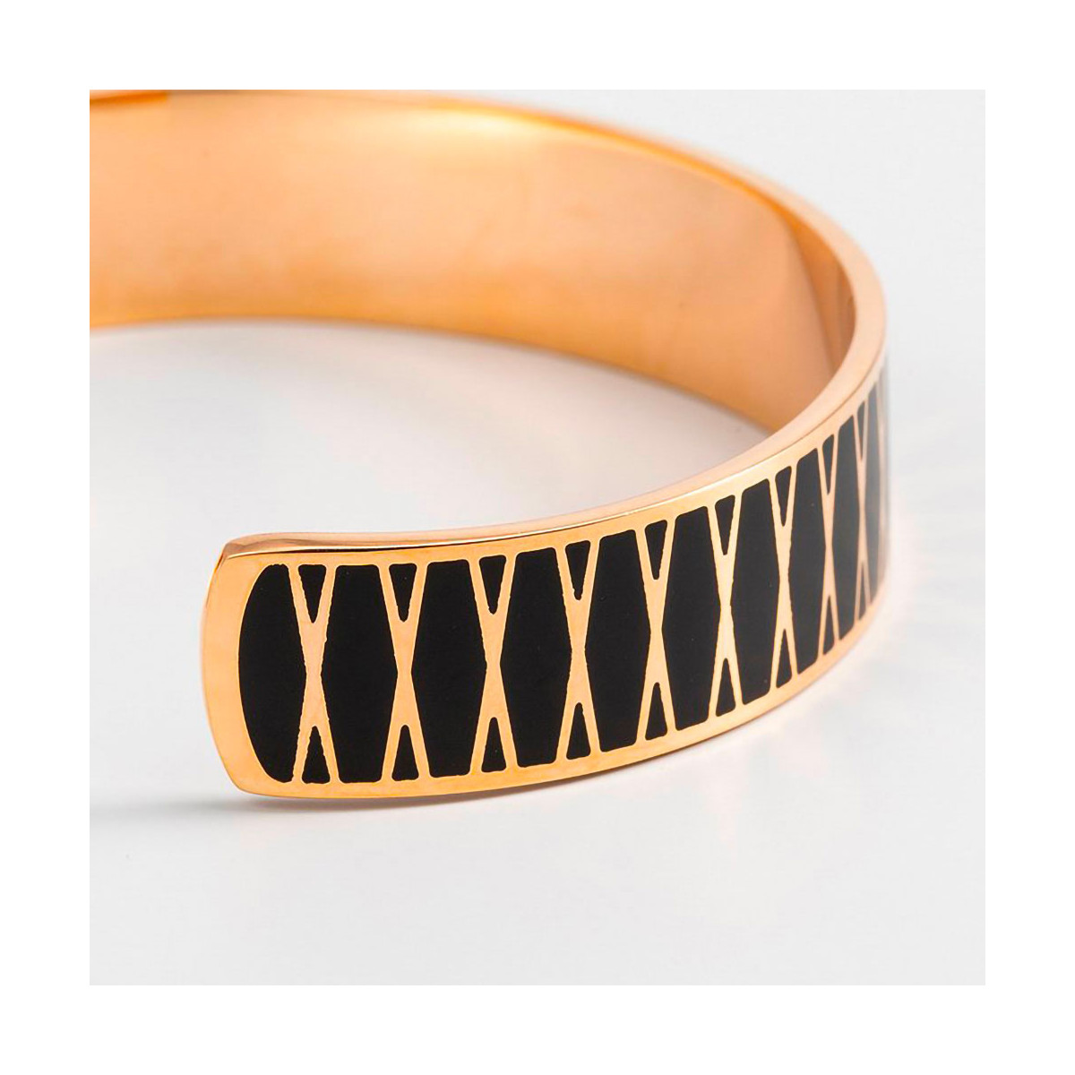 Bracelet émail Noir finition rosée Bracelet ouvert "PALMA" Émail noir finition rosée