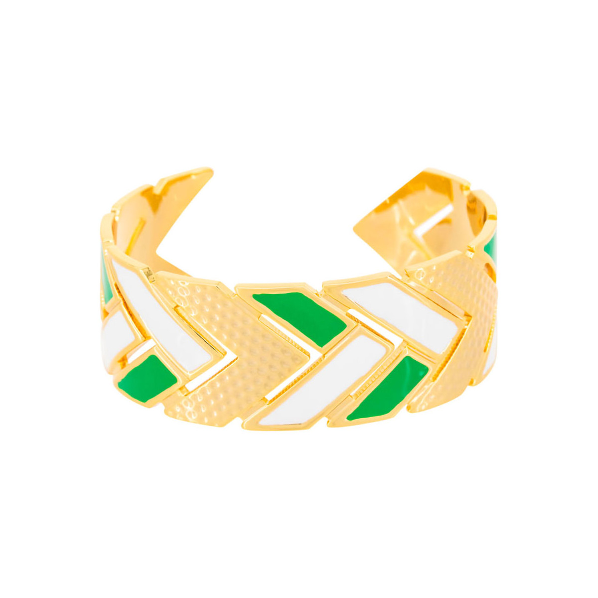 Bracelet manchette "LISBONNE" émail blanc et vert finition dorée