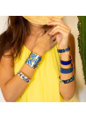 Bangle simili cuir Bleu finition dorée