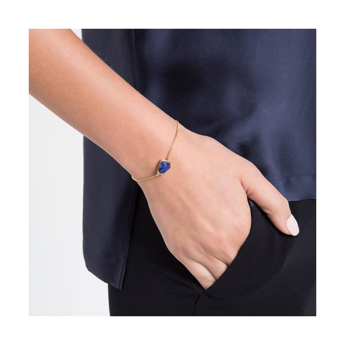 Bracelet chaine laiton doré monté d'un Lapis bleu "Frida"
